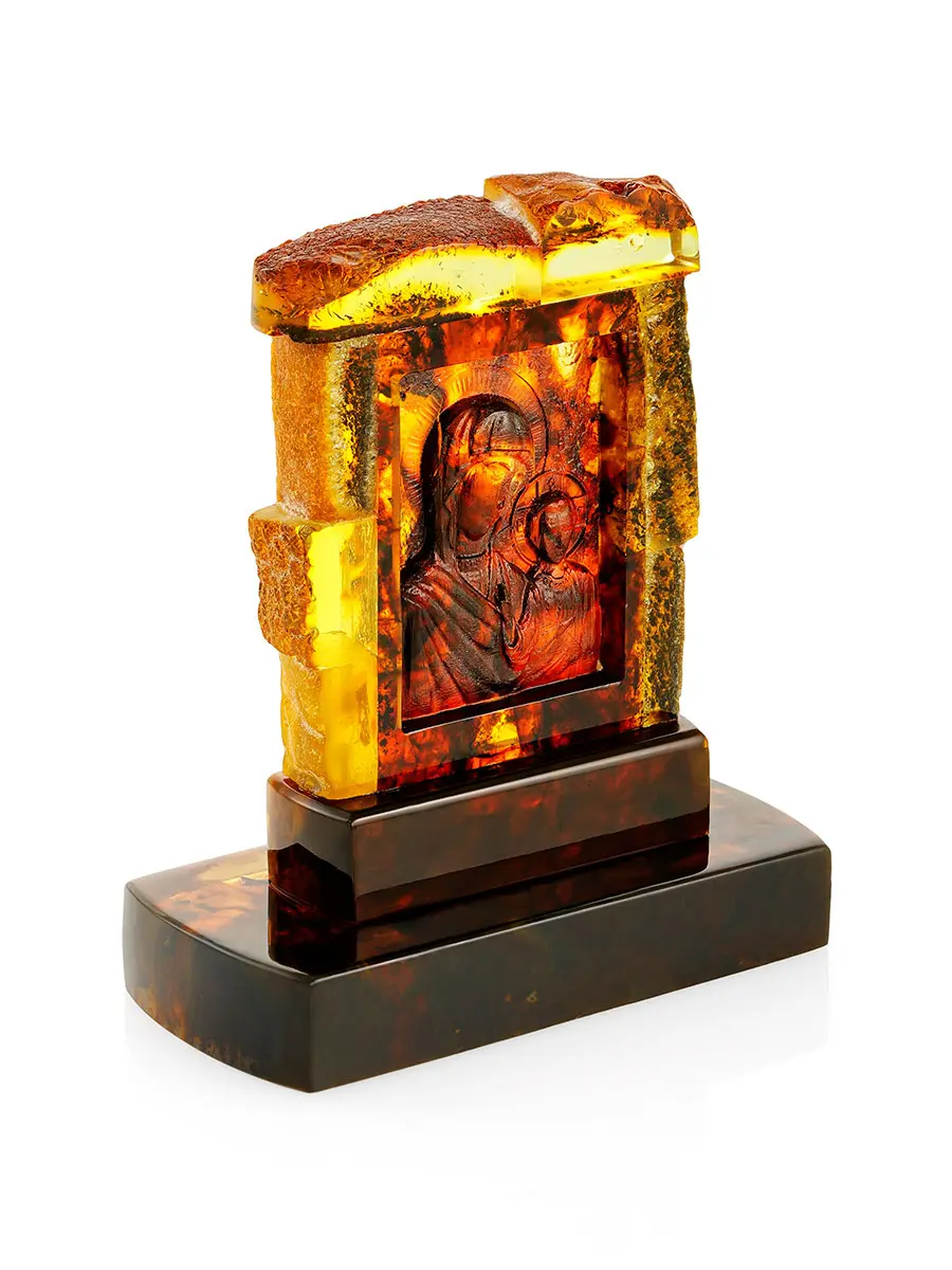 картинка Резная икона Божией Матери «Казанская» на натуральном янтаре в онлайн магазине
