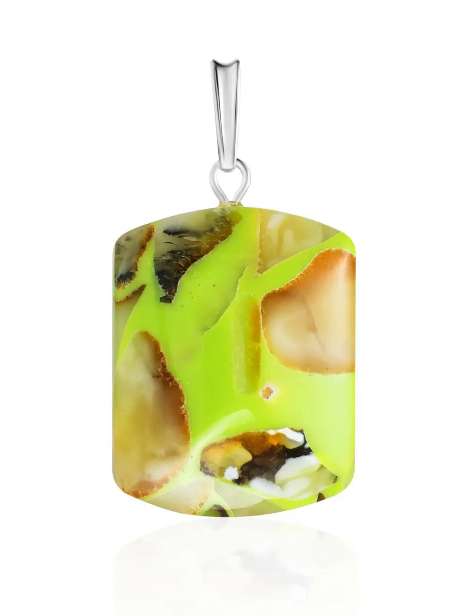 картинка Стильный мозаичный кулон из натурального янтаря «Далматин салатовый» в онлайн магазине