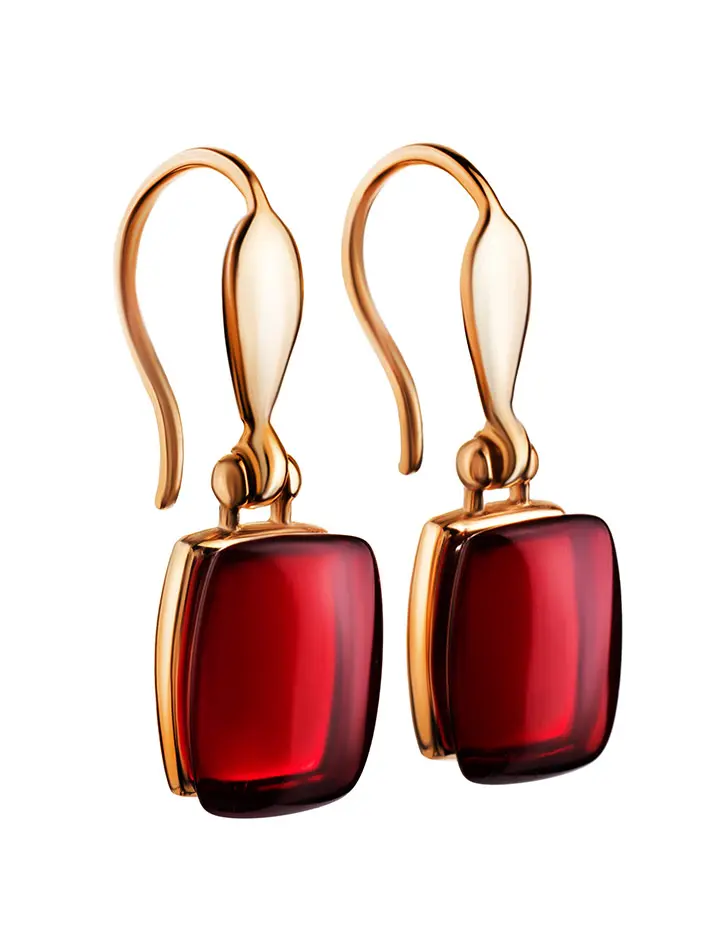 картинка Небольшие лёгкие серьги из золота и красного янтаря «Сангрил» в онлайн магазине