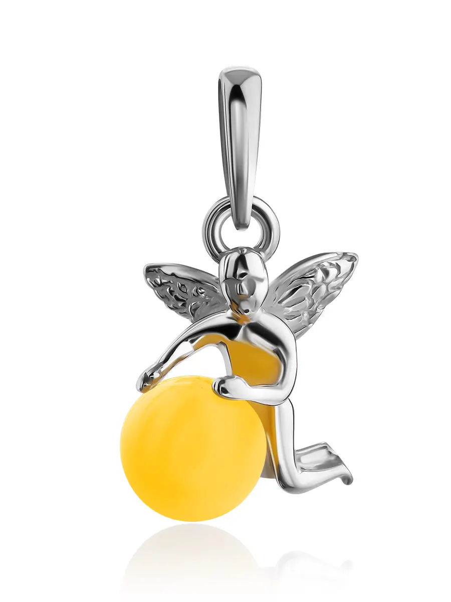 картинка Нежный кулон с натуральным янтарём медового цвета «Ангелок» в онлайн магазине