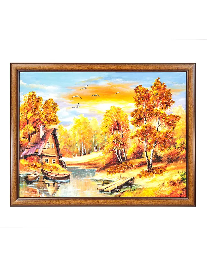 картинка Горизонтальная картина, украшенная россыпью янтаря «Уютный уголок» в онлайн магазине