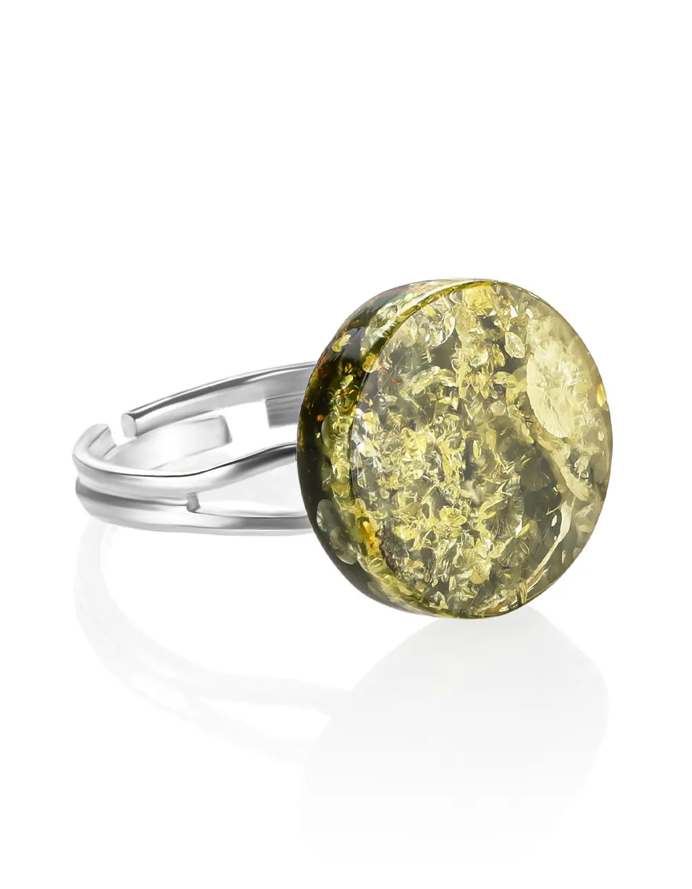 картинка Стильное кольцо из цельного балтийского зелёного янтаря «Фурор» в онлайн магазине