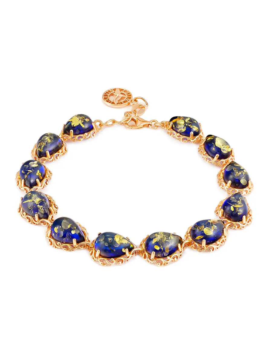 картинка Яркий и эффектный браслет «Луксор» с синим янтарём в онлайн магазине