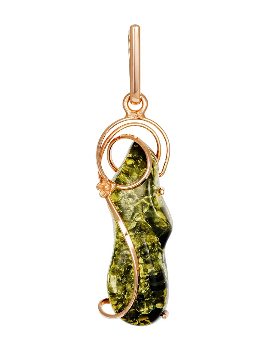 картинка Подвеска из искрящегося зелёного янтаря в позолоченной оправе «Риальто» в онлайн магазине