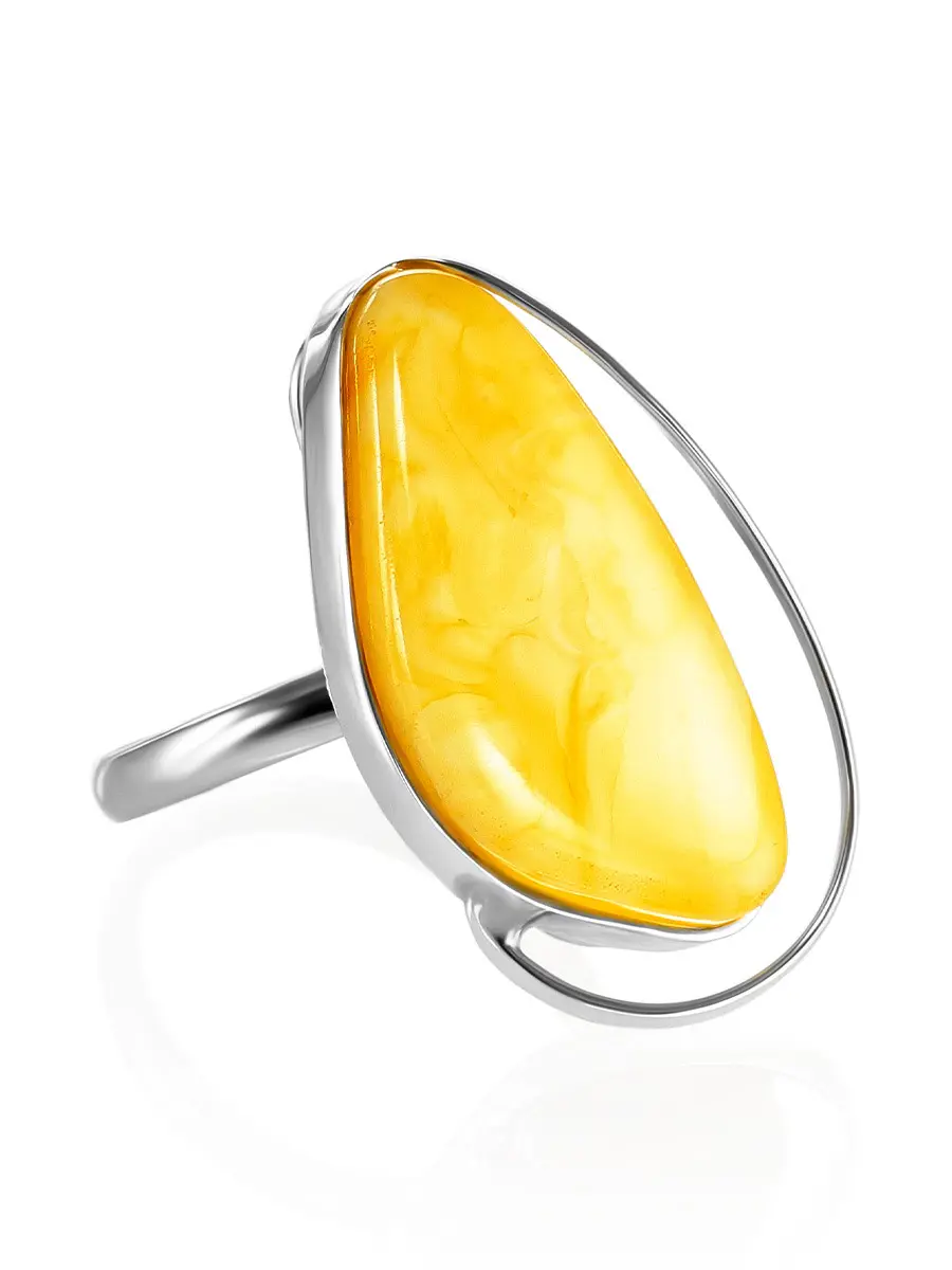 картинка Серебряное кольцо с натуральным медовым янтарем «Лагуна» в онлайн магазине