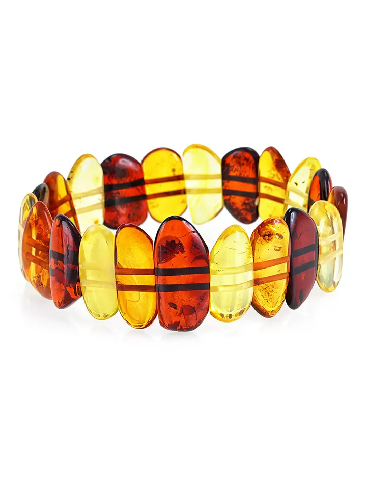 картинка Стильный плоский браслет из натурального балтийского янтаря трёх цветов в онлайн магазине
