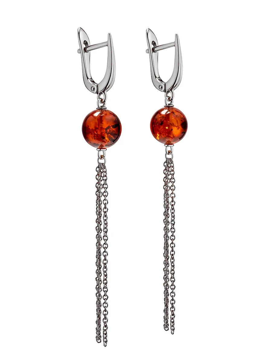 картинка Изящные удлинённые серьги из серебра и вишнёвого янтаря «Олимпия» в онлайн магазине