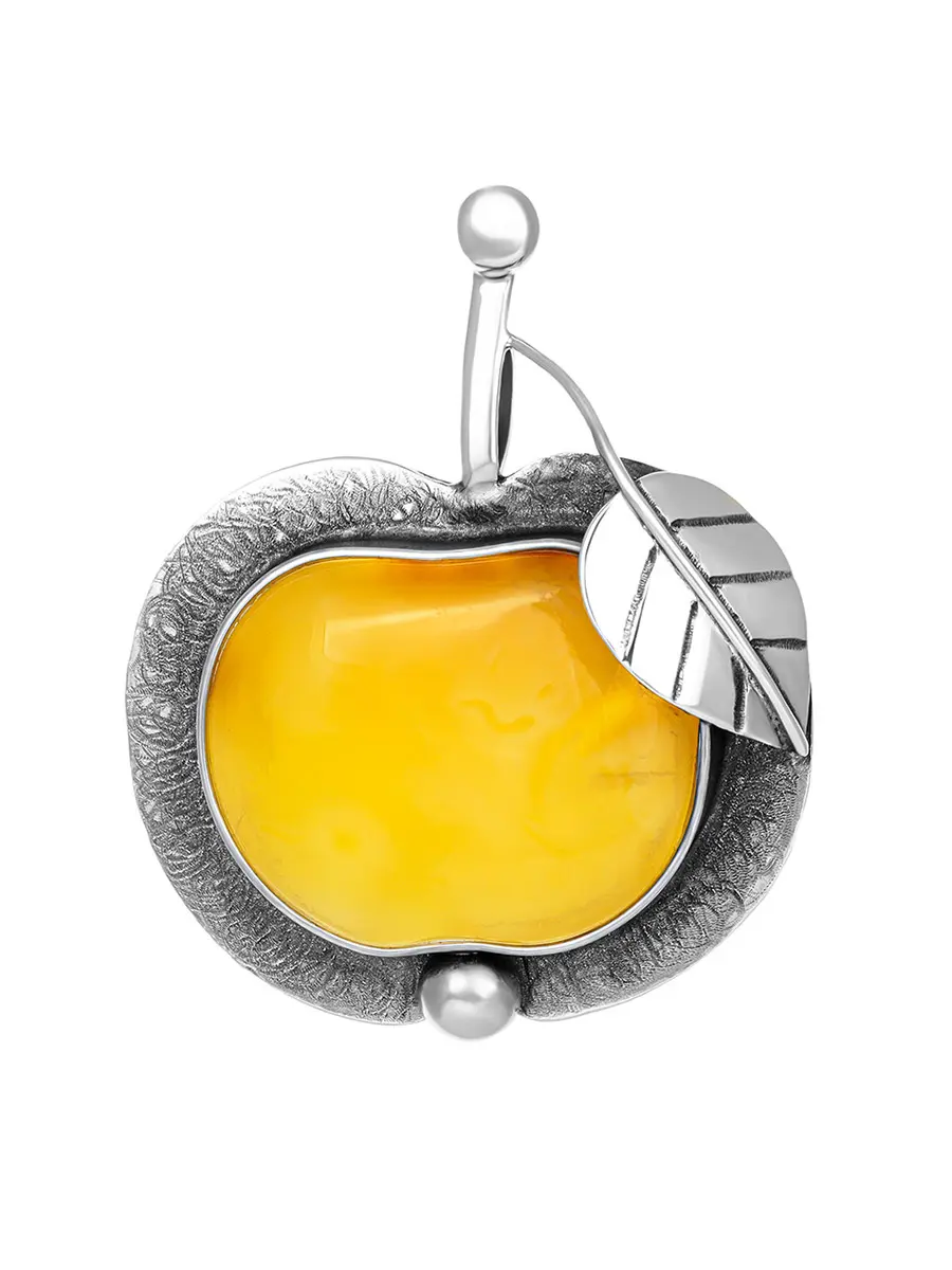 картинка Эффектная крупная брошь «Яблочко» с цельным медовым янтарём в онлайн магазине