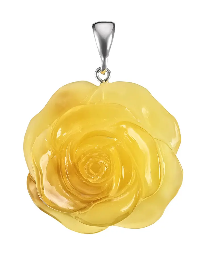 картинка Кулон-резьба из натурального цельного медового янтаря «Солнечная роза» в онлайн магазине