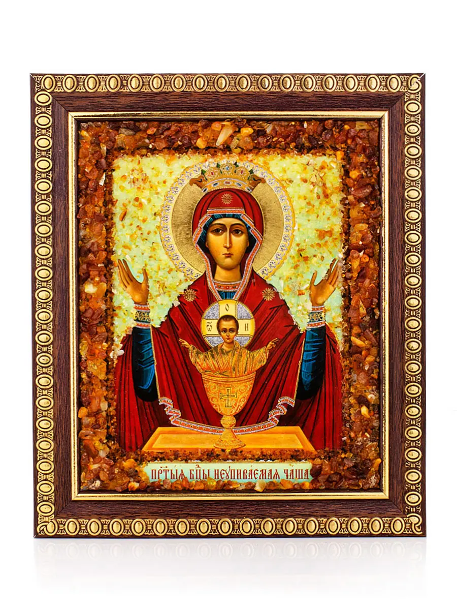 картинка Икона Богородицы «Неупиваемая чаша» с натуральным янтарём в онлайн магазине