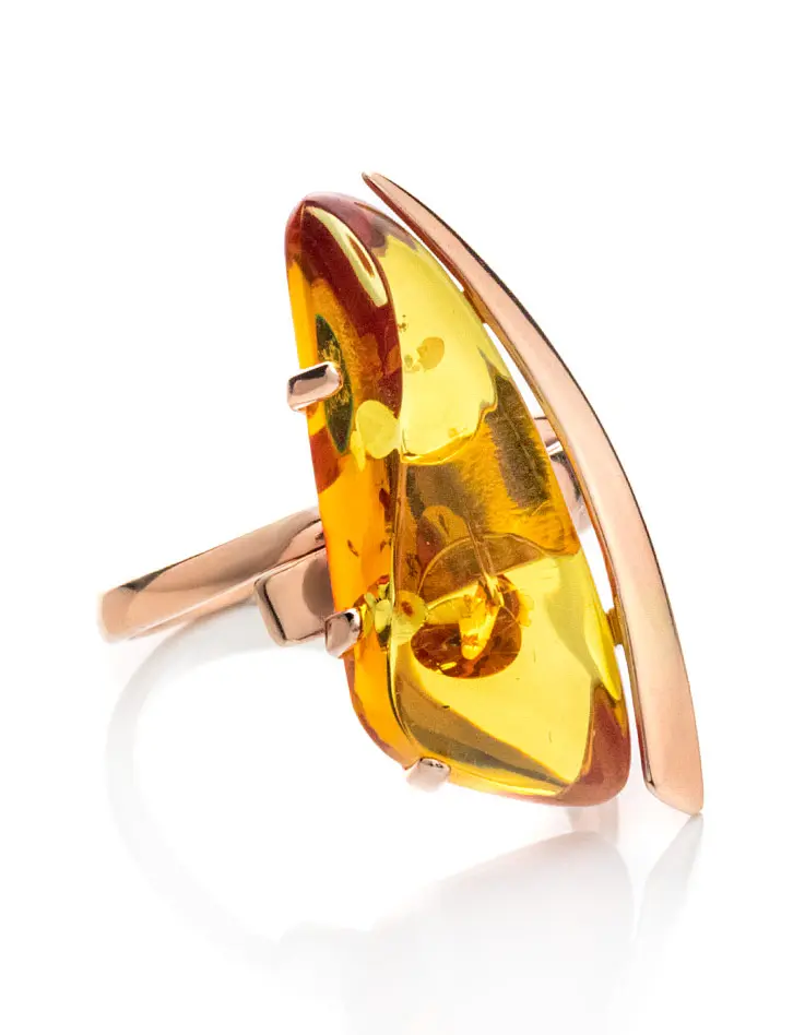 картинка Стильное лёгкое кольцо из золота и натурального золотистого янтаря «Палладио» в онлайн магазине