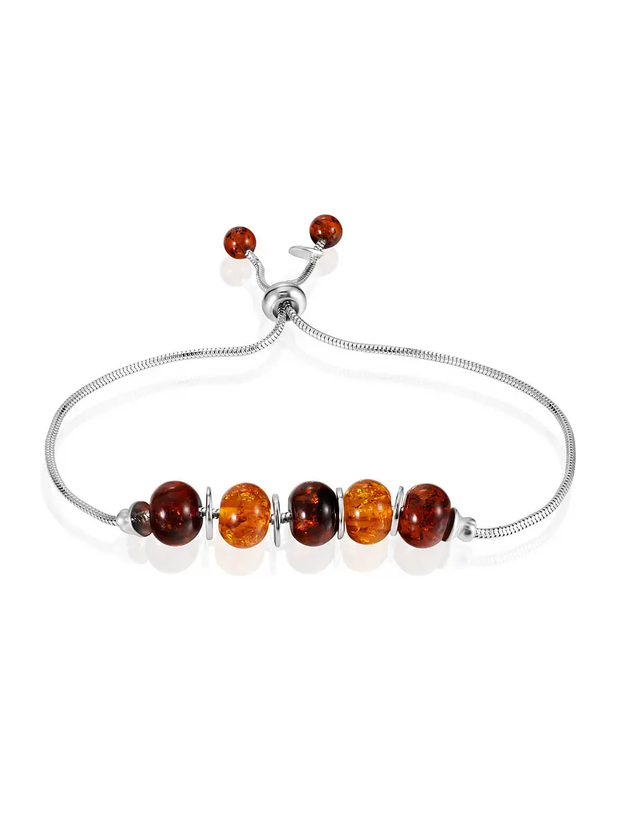 картинка Браслет-цепочка «Карамель» с яркими янтарными бусинами в онлайн магазине