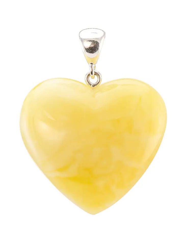 картинка Кулон «Сердце» из великолепного цельного балтийского янтаря молочно-медового цвета в онлайн магазине
