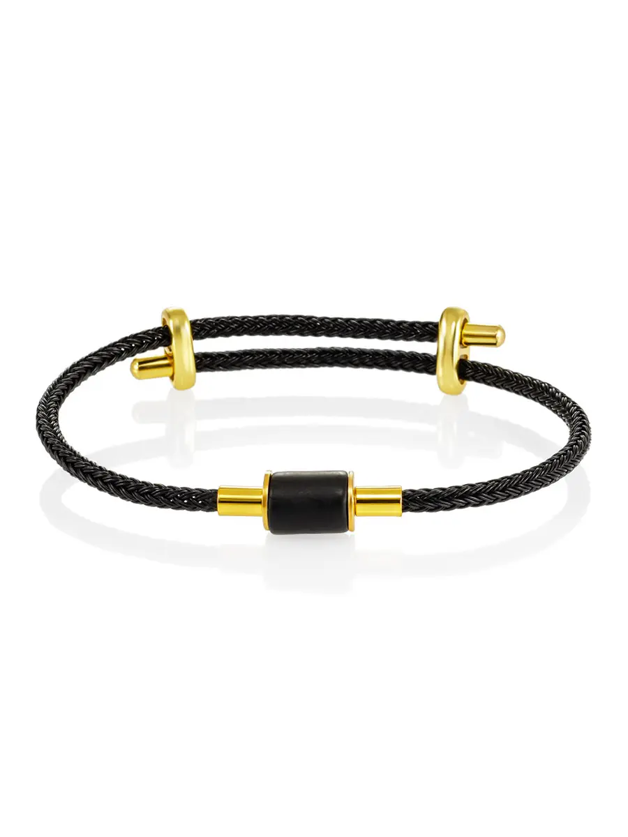 картинка Браслет на плетёном шнурке с матовым янтарным бочонком в онлайн магазине