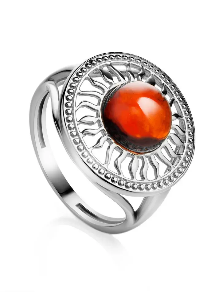 картинка Изысканное кольцо из серебра и коньячного янтаря «Парнас» в онлайн магазине