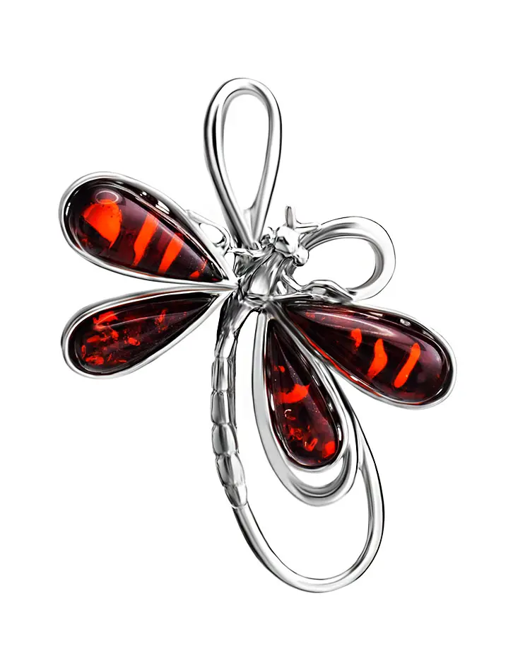 картинка Нарядный кулон с натуральным балтийским янтарём вишнёвого цвета «Стрекоза» в онлайн магазине