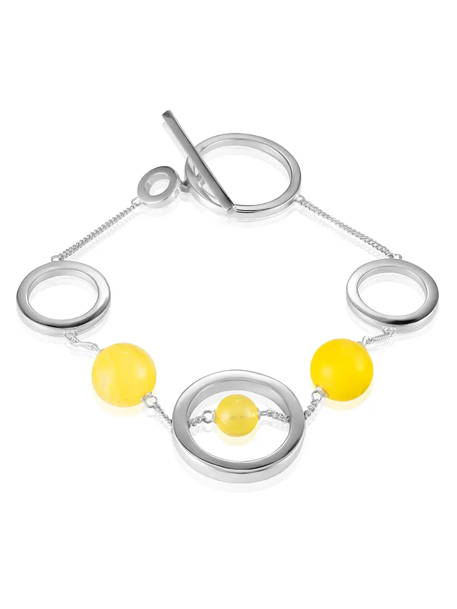 картинка Оригинальный браслет-цепочка «Палаццо» с натуральным полупрозрачным янтарём в онлайн магазине