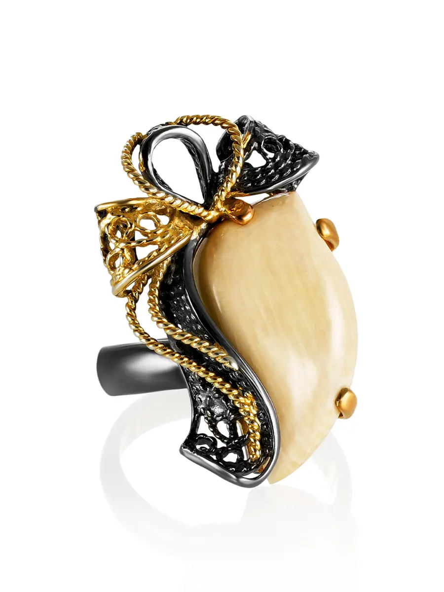 картинка Роскошное кольцо из филигранного серебра с бивнем мамонта «Эра» в онлайн магазине