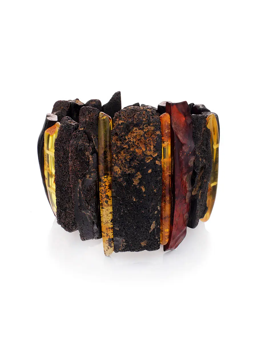 картинка Стильный и эффектный браслет «Помпеи» из янтаря чёрного цвета в онлайн магазине