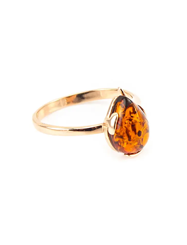 картинка Золотое кольцо с вставкой из натурального коньячного янтаря «Огонек» в онлайн магазине