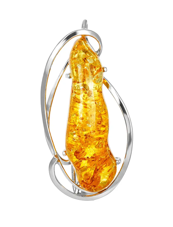 картинка Изящная подвеска-брошь из натурального янтаря золотистого цвета «Риальто» в онлайн магазине