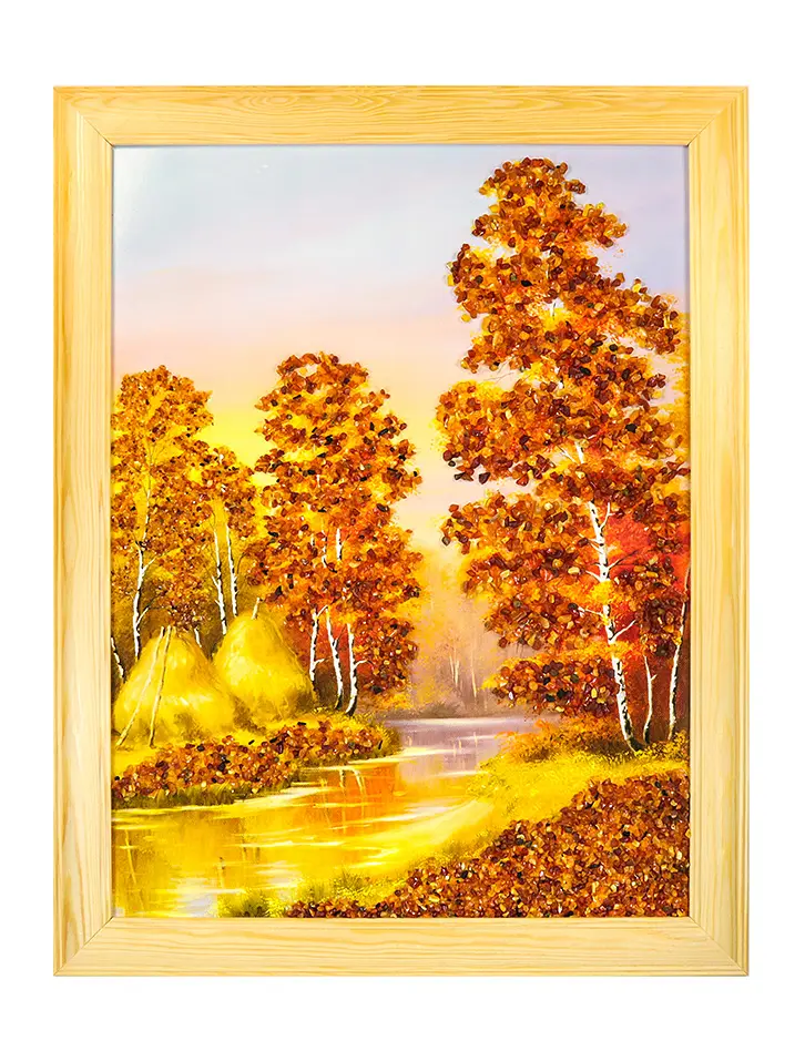 картинка Вертикальное панно с натуральным янтарем «Тишина в лесу» в онлайн магазине