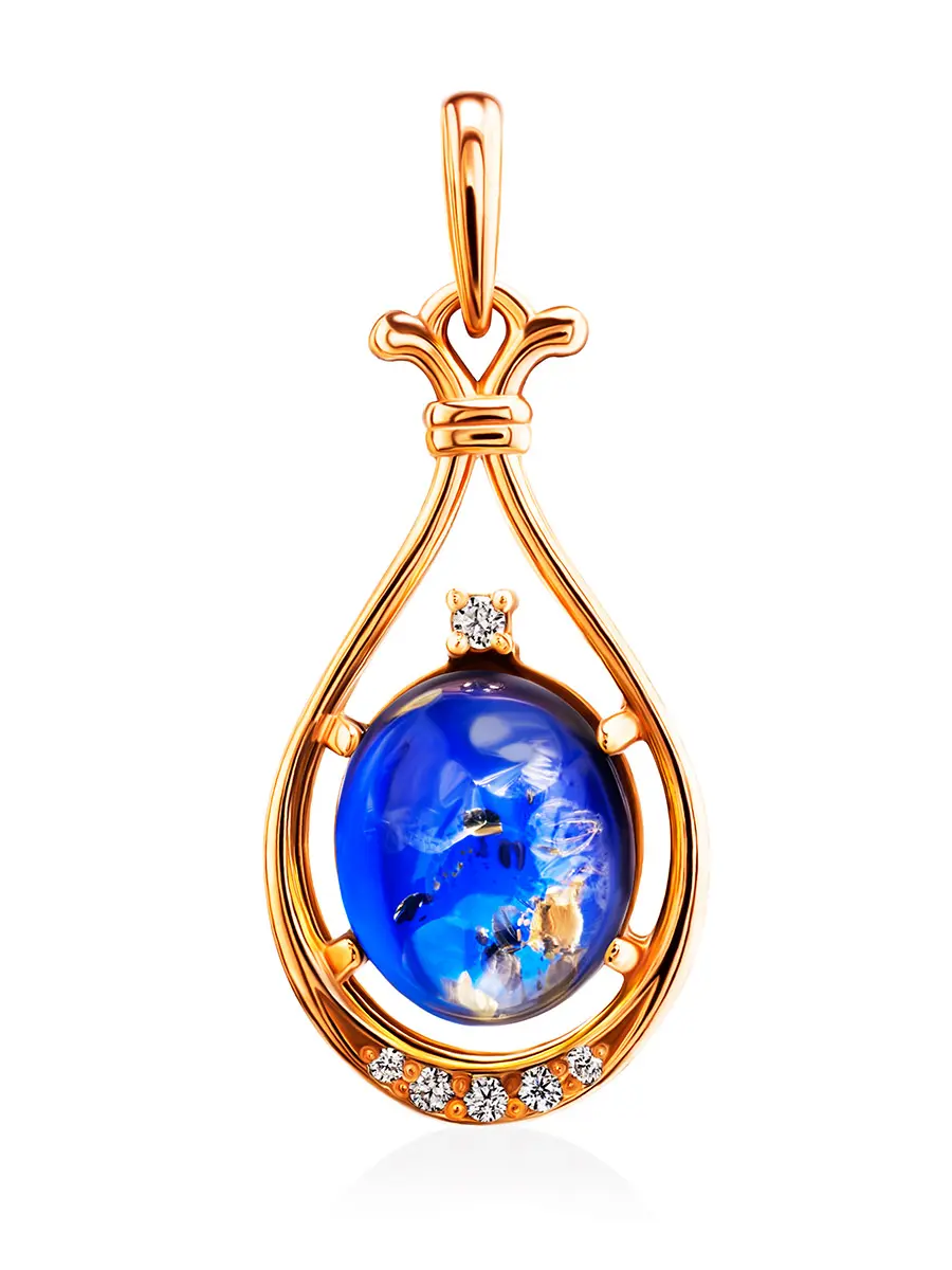 картинка Изысканный позолоченный кулон с синим янтарём «Анбарин» в онлайн магазине