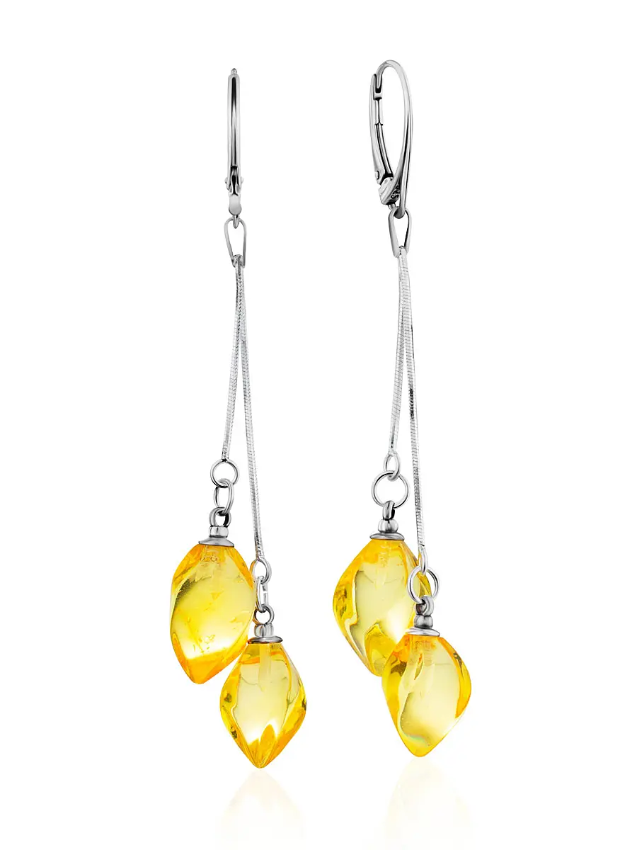 картинка Эффектные серьги «Кристалл» из ярко-лимонного янтаря в серебре в онлайн магазине