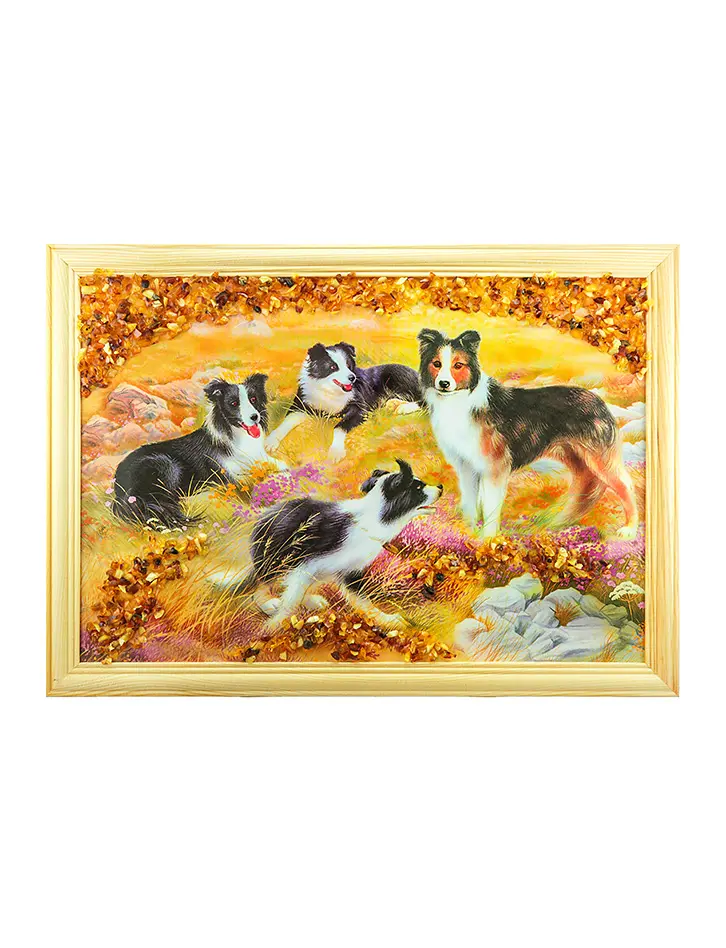 картинка Украшенная янтарём горизонтальная картина с собаками в онлайн магазине