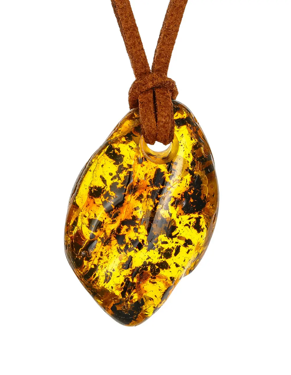 картинка Подвеска из натурального янтаря с необычной текстурой на шнурке в онлайн магазине