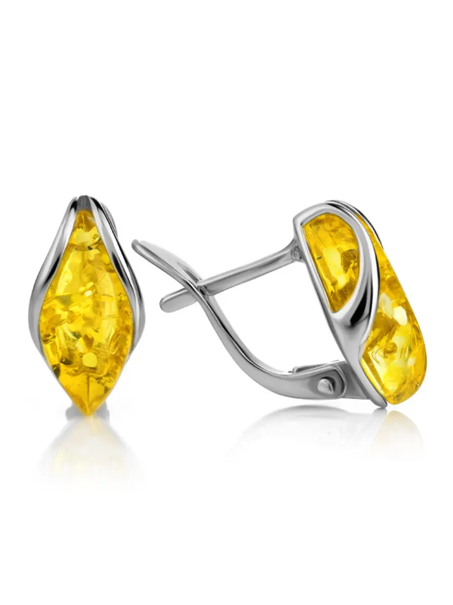 картинка Нежные миниатюрные серьги из серебра и лимонного янтаря «Подснежник» в онлайн магазине