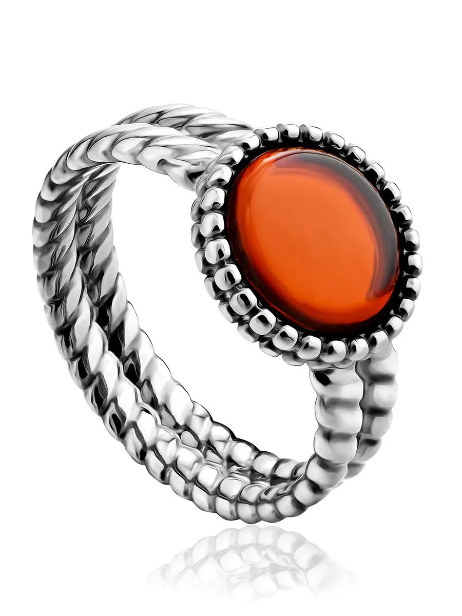 картинка Стильное кольцо «Палестрина» из серебра и янтаря вишнёвого цвета в онлайн магазине