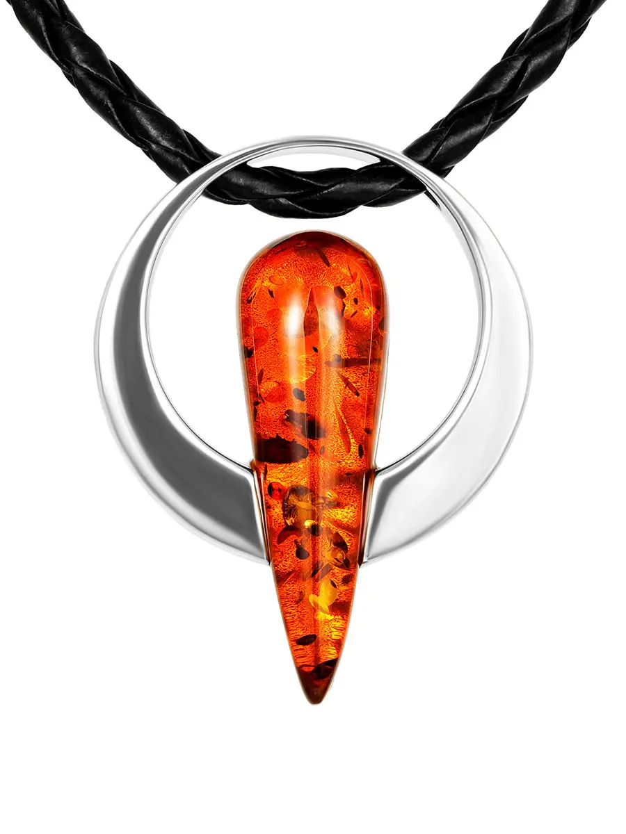 картинка Колье-шнурок с круглой подвеской, украшенной янтарём «Самум» в онлайн магазине