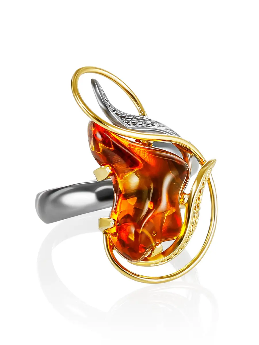 картинка Эксклюзивное кольцо с натуральным коньячным янтарем «Филигрань» в онлайн магазине
