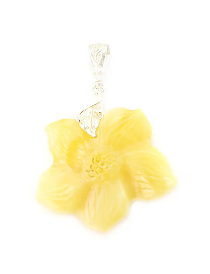 картинка Подвеска-резьба из натурального янтаря  «Цветок медовый» 35х7 в онлайн магазине