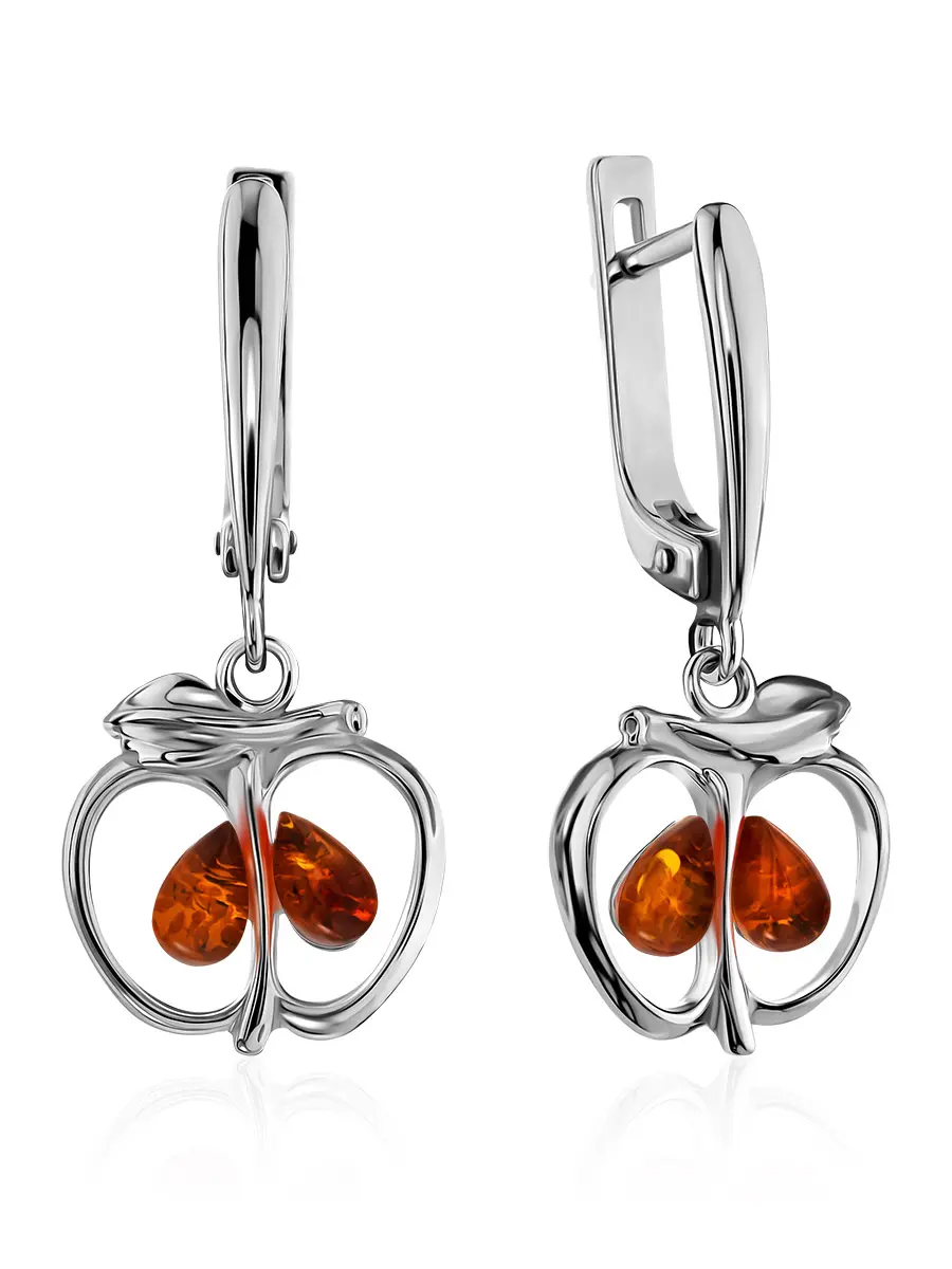 картинка Оригинальные серебряные серьги с натуральным янтарём «Конфитюр» в онлайн магазине