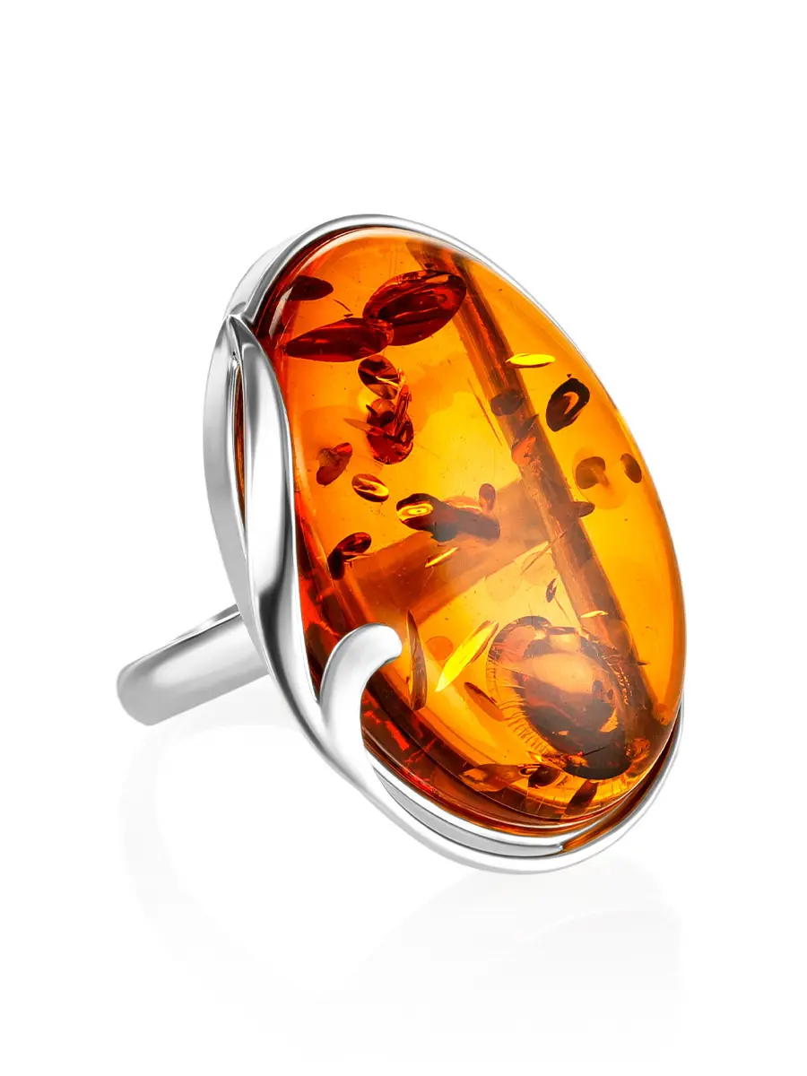 картинка Элегантное кольцо с натуральным балтийским коньячным янтарём «Маньяна» в онлайн магазине