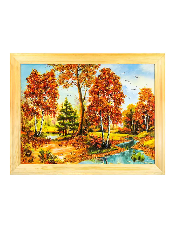 картинка Горизонтальная картина с кусочками натурального янтаря «Яркий полдень» 35 см (В) х 45 см (Ш) в онлайн магазине