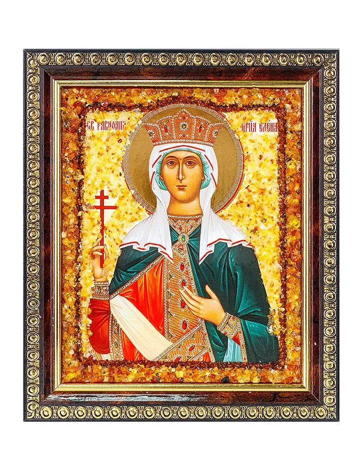 картинка Именная икона с натуральным балтийским янтарём «Святая равноапостольная царица Елена» в онлайн магазине