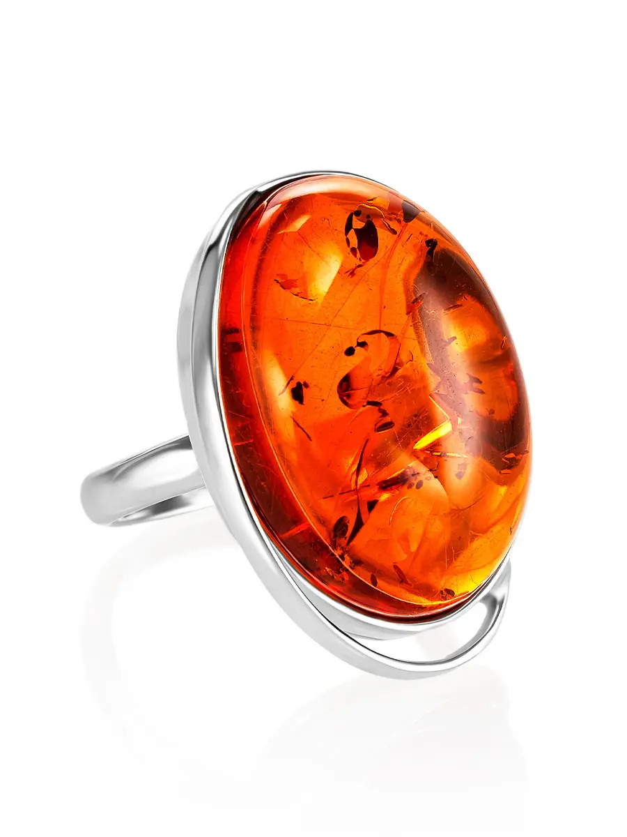 картинка Серебряное кольцо с натуральным цельным янтарём «Лагуна» в онлайн магазине