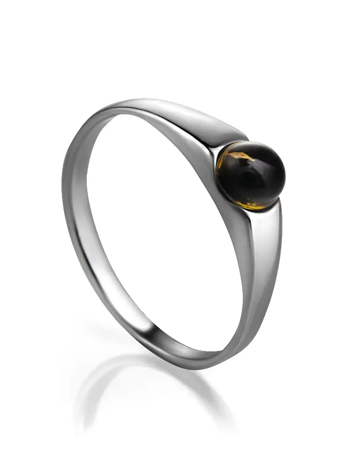 картинка Изящное кольцо «Капри» с зелёным янтарём в онлайн магазине