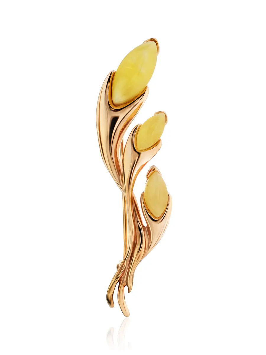 картинка Нежная брошь с натуральным медовым янтарём «Вереск» в онлайн магазине