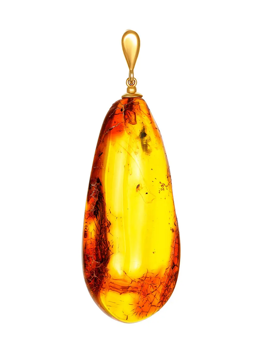 картинка Кулон из натурального цельного янтаря золотистого оттенка с инклюзом в онлайн магазине