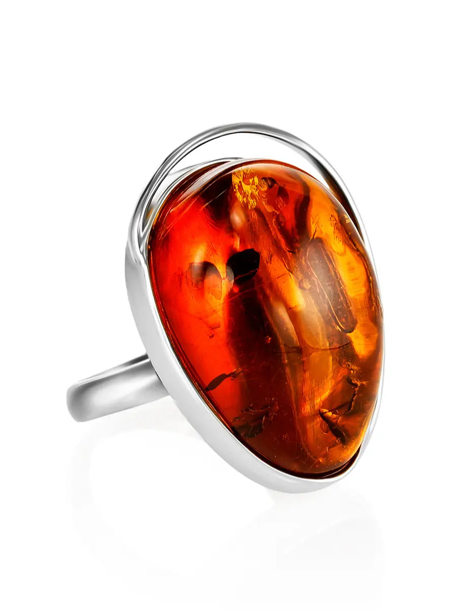 картинка Кольцо «Лагуна» с глянцевой вставкой прозрачного коньячного янтаря в онлайн магазине