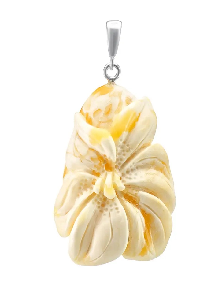 картинка Кулон-резьба из натурального балтийского медового янтаря с пейзажной текстурой «Орхидея» в онлайн магазине