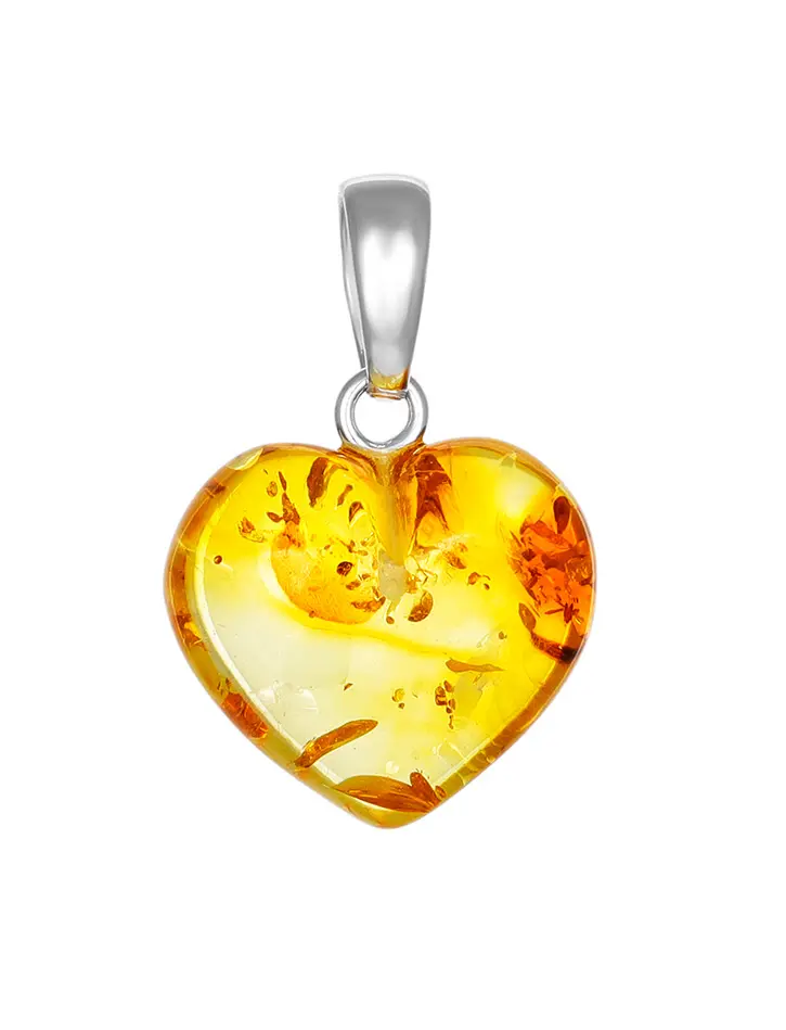 картинка Миниатюрный кулон в виде сердца из натурального искрящегося янтаря лимонного цвета в онлайн магазине