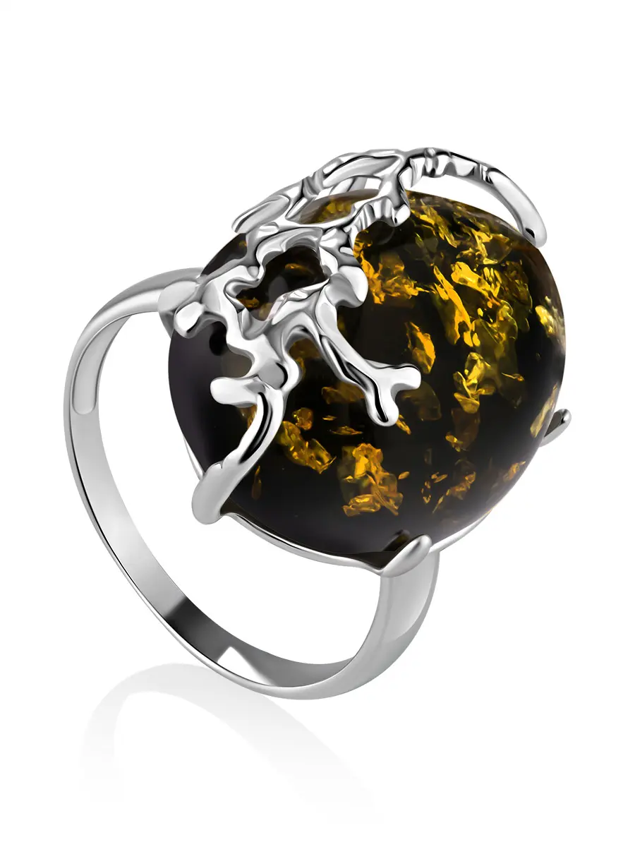 картинка Эффектное кольцо из серебра и натурального янтаря «Ариэль» в онлайн магазине