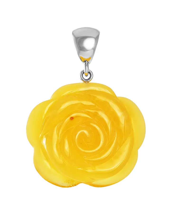 картинка Эксклюзивный кулон из цельного янтаря с серебром «Солнечная роза» в онлайн магазине