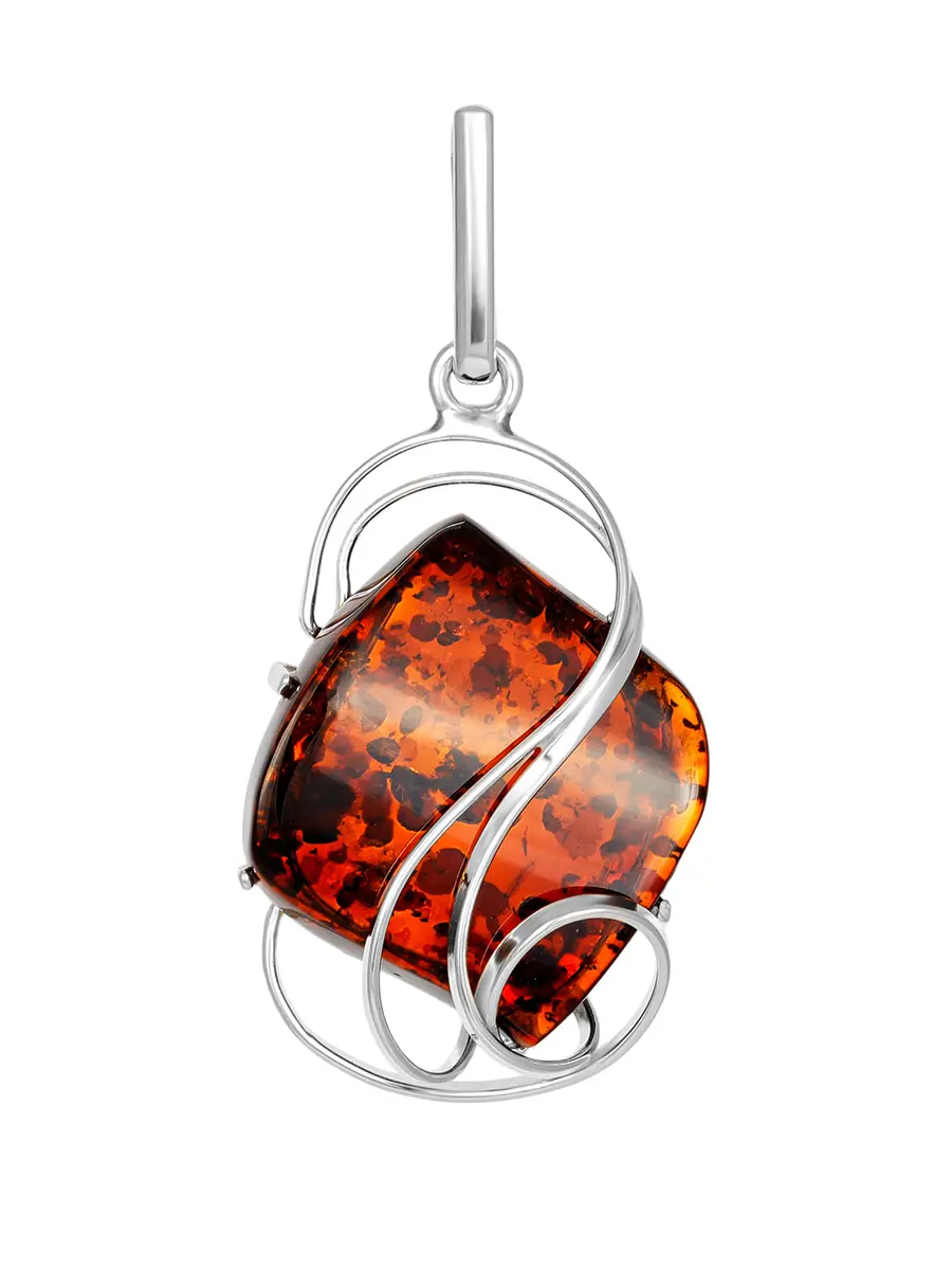 картинка Красивая подвеска из серебра и натурального янтаря вишнёвого цвета «Риальто» в онлайн магазине