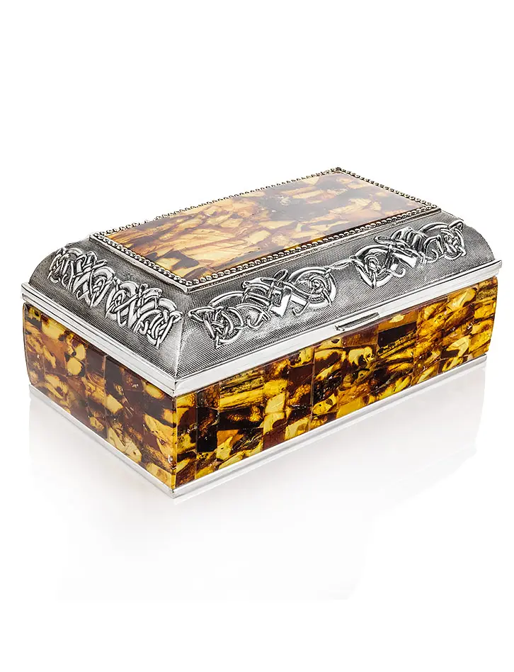 картинка Вместительная шкатулка для украшений, декорированная янтарной мозаикой в онлайн магазине